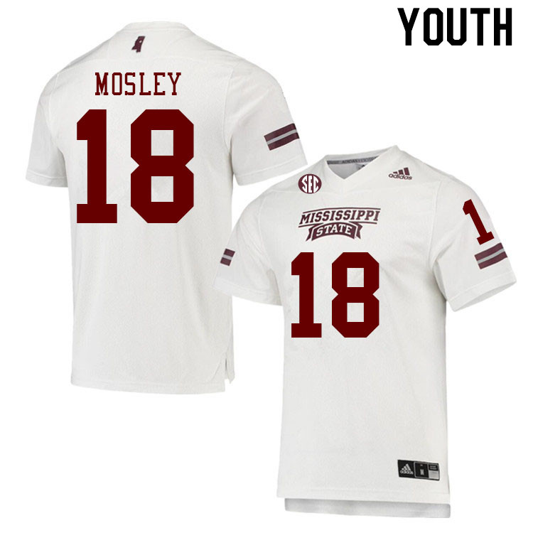 Youth #18 Jordan Mosley Mississippi State Bulldogs College Football Jerseys Stitched Sale-White - Click Image to Close
